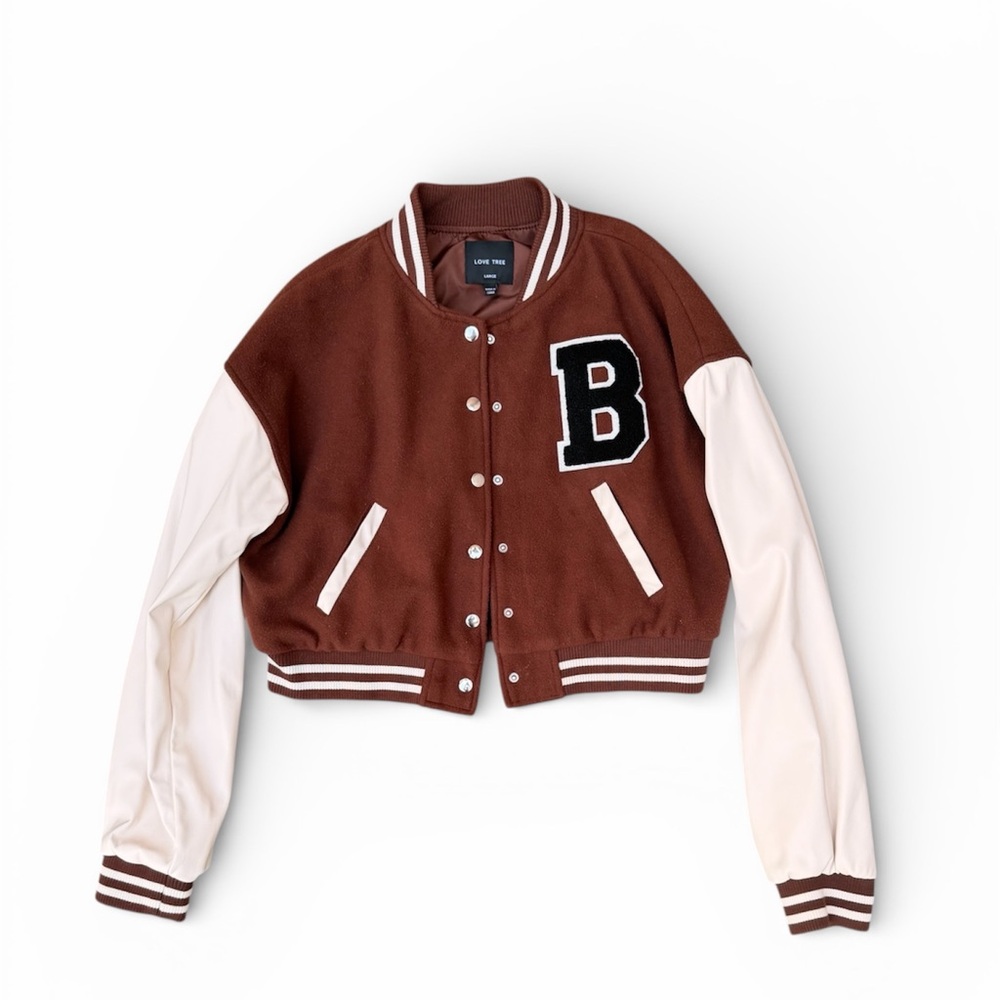 Brown & Cream Varsity Jacket – Size L